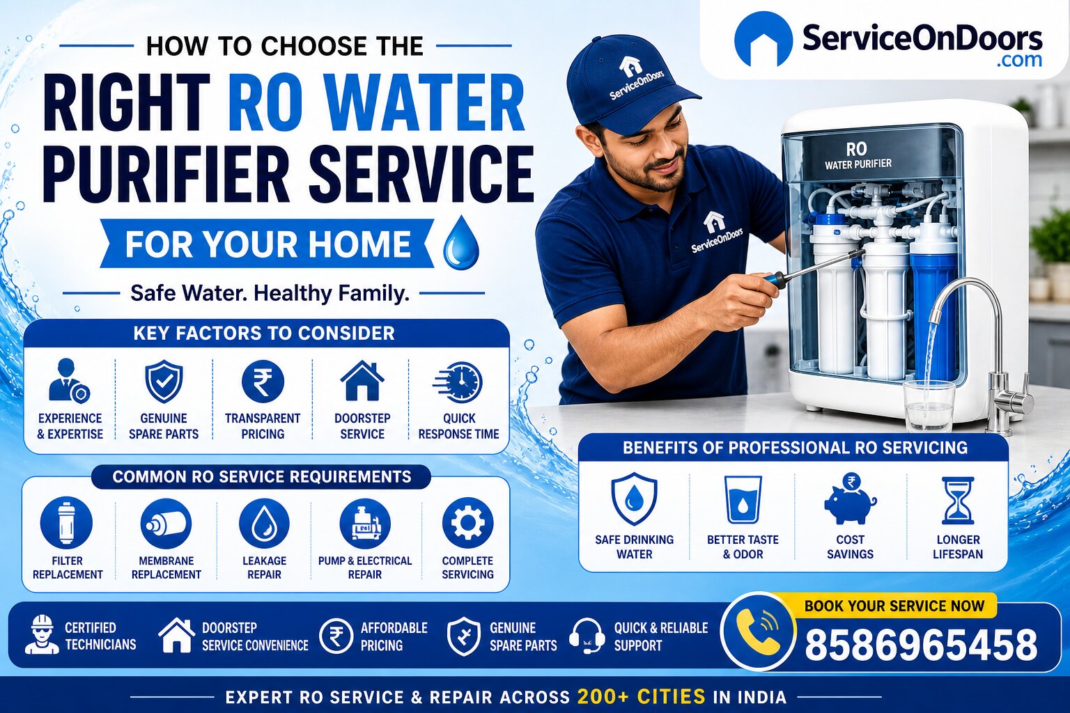 How to Choose the Right RO Water Purifier Service in India | Expert RO Repair & Maintenance | ServiceOnDoors | 8586965458